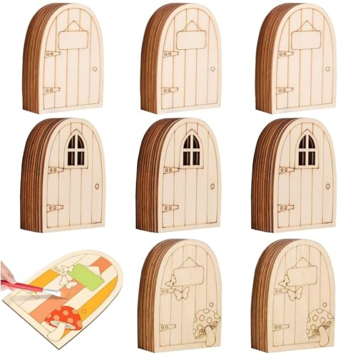 WSHuayee 30 Pcs Wooden Fairy Doors Set, 3 Styles Door-Shape Wooden Crafts, Mini DIY Garden Accessories for Fairy Parties, Home, Birthday, Wedding, Christmas, Party Decoration (Wood)