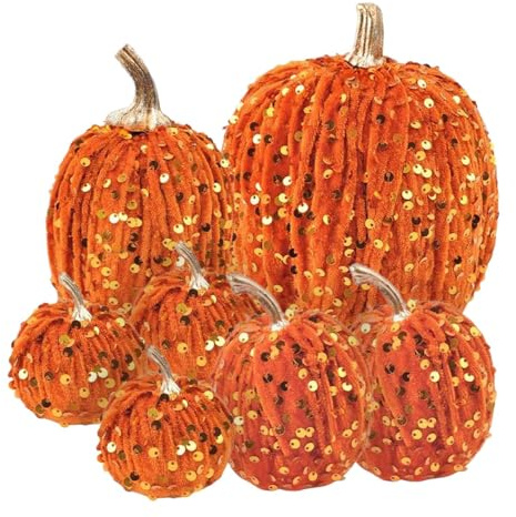 Decoración de Calabaza de Otoño, Calabazas Artificiales Decoración de Halloween y Otoño, 7 Piezas Centros de Mesa para Acción de Gracias para Interior y Exterior Salón Dormitorio Estilo Granja