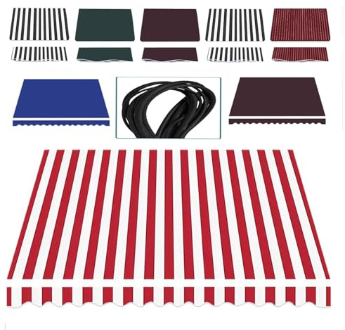 Toldo retráctil manual de 11 x 5 pies para patio, resistente al agua, para exteriores, rayas rojas y blancas, parasol para cubiertas, mercados, eventos, protección UV y fácil instalación