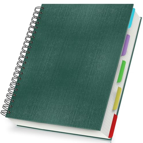 Yarotm Cuaderno A4 con Separadores - 100GSM Cuadriculado 5mm Papel Bloc de Notas Espiral A4 - Verde Oscuro Tapa Dura Notebook 21x28.5cm - 120 Hojas Libreta Grid para Apuntes