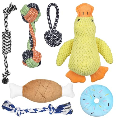 TranRantic Dog Toys for Small Dogs 7 Pack, Puppy Teething Chew Toys Bundle from 8 Weeks with Plush Duck, Rope & Squeaky Toy Set, Interactive Puppy Dog Toy for Relief Boredom