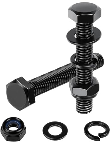 ddckj 8 Conjuntos Tornillos con Cabeza Hexagonal Negro M8 x 50mm Tornillos de Acero Inoxidable A2 V2A Con Tuerca Autoblocante Arandela Plana y Arandela Elástica Apto para Muebles y Automóviles