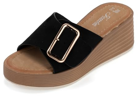CLEIKS Sandali Plateau Donna Ciabatte Antiscivolo Estate Infradito Spiaggia Glitter Tempo Libero Zoccoli (Nero, 36 EU, WWC250370-1)