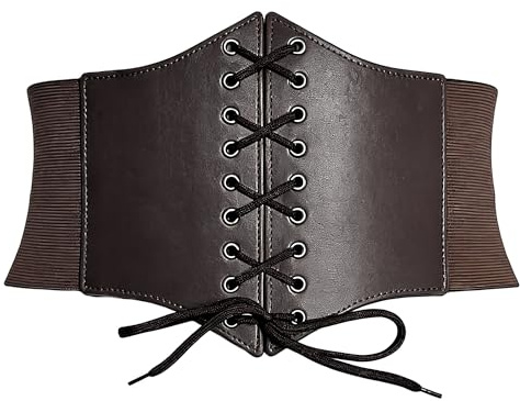 Carnavalife Cinturón corsé ancho elástico con cordones, cinturón cintura mujer, hebillas metálicas, estilo vintage, vestidos y jeans, cosplay, tallas S-3XL (Marrón, 3XL)