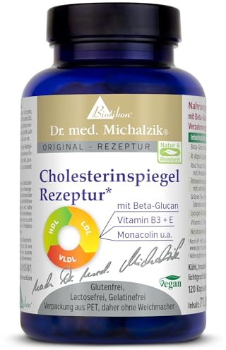 Cholesterinspiegel Rezeptur Dr. med. Michalzik - 120 Kapseln - Sodium-R-Alpha-Liponsäure, Lycopin, Grüner Tee-Extrakt, Monakolin K, Beta-Glucan aus Hafer - ohne Zusatzstoffe - von BIOTIKON®