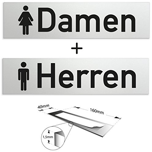 Türschilder24 WC Toilettenschilder SET Damen + Herren aus eloxiertem Aluminium • Größe 160 x 40 x 1,5mm • Türschild