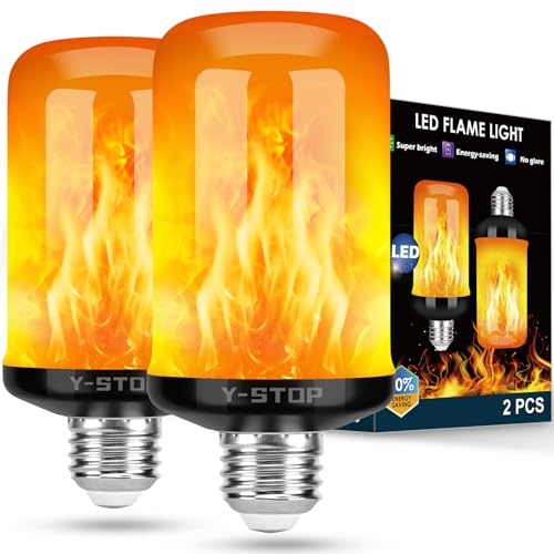 Y- STOP Upgraded LED Flame Light Bulbs, 4 Modes Flickering Light Bulb Outdoor with Upside Down Effect, E26 Base Flame Bulb for Christmas Decorations Outdoor, Halloween Lights, Party Decor (2 Pack)