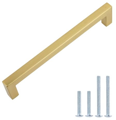 Amazon Basics Maniglia per mobile, 14 cm di lunghezza (distanza foro dal centro: 12,7 cm), champagne dorato, AB3702-GC-10