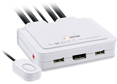 InLine 63615I KVM Switch, 2-fach, USB-C + DisplayPort zu DisplayPort 1.2, 4K, mit Audio, integr. Kabel