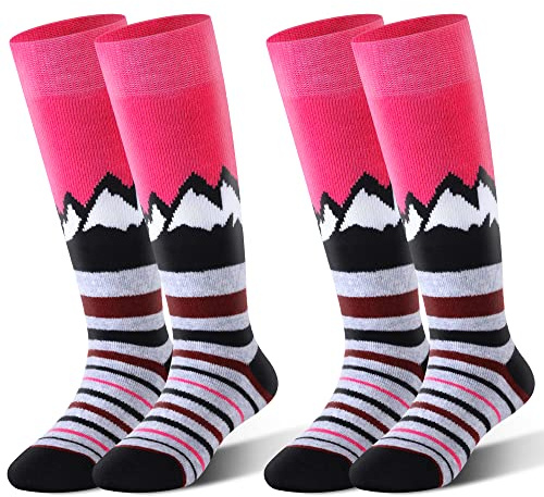 Highcamp 2 Pares de Calcetines de esquí de Lana Merina de Felpa Completa para niños pequeños niño niña - Calcetines térmicos de Invierno cálidos para Nieve-montaña Rosa, s