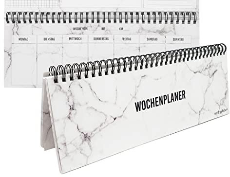 Montagsliebe® Tischkalender Wochenplaner Schwarz-Weiß Marmor-Design I ohne festes Datum I Querformat I mit To Do Liste und Notizen I Nachhaltig