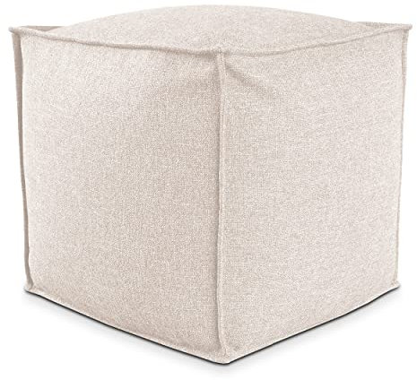Deshome - Sitzhocker Sitzpouf Pouf 50x50x50 cm mit abnehmbarem Polster für Innen- und Außenbereich: Sitzpouf Design für Sofa, Wohnzimmer, Schlafzimmer, Sitzhocker, Light Pouf Beige