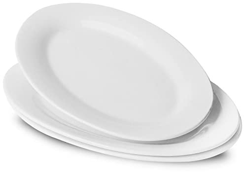 UIBFCWN 3 x Ovale Assiettes Plates, Plateaux de Service en Céramique Blancs, Assiettes Service de Table, pour Viande, Apéritif, Collation, Dessert, Sushi, Salade, Pâtes, 30 x 20 cm
