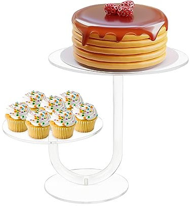 ECOSEAO J - Soporte de exhibición para tartas, torre de acrílico reutilizable de 2 niveles, soporte para cupcakes, torre de árbol de postre para boda, cumpleaños (10 pulgadas)