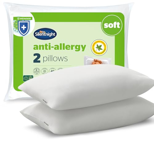 Silentnight Anti Allergy Soft Pillows 2 Pack - Soft Support Pillows with Bouncy Fibres Ideal for Front and Stomach Sleepers - Hypoallergenic and Machine Washable - Pack of 2, White