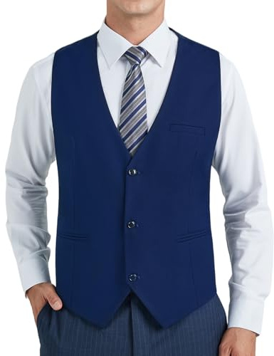 HISDERN Gilet Abito da Uomo Formale Panciotto Blu Uomo Elegante Classico Cotone Matrimonio Panciotti in Tinta Unita Con Tasche 3XL
