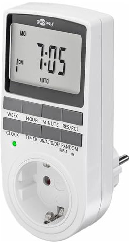 goobay 64900 Minuterie Prise numérique / 10 programmes Quotidiens/Mode aléatoire antivol/Grand écran/programmable / 3680 W à 230 V (AC) et 16 A, Blanc (Version Allemande)