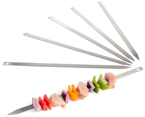 JD Europe Lot de 6 brochettes turques Adana Kebab en acier inoxydable pour barbecue Longueur 41 cm, largeur 1,5 cm et 2 mm d'épaisseur