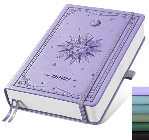 EMSHOI A5 Notebook Bullet Dotted Journal - 320 Pages, 100gsm Thick Paper, Hardcover Leather, Dot Grid Notebook for Women Men Work Writing, Bullet Journaling, Drawing, 14.5 x 21cm, Light Purple