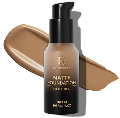 FV Base De Maquillaje, Alta Cobertura, Larga Duración, Maquillaje Líquida Impermeable Mate, Acabado Natural Flawless, Ideal Para Pieles Grasas (Toffee Matte, 30g)