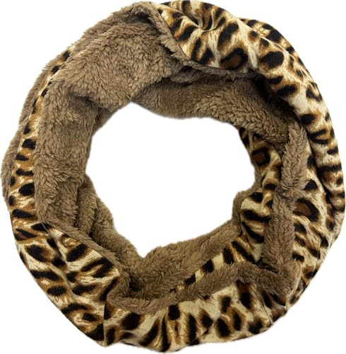 Jeamis leopard zebra fleece fluffig varm vinter loop halsduk tubhalsduk rund halsduk lejon, Leo khaki brun, 160 x 48 cm