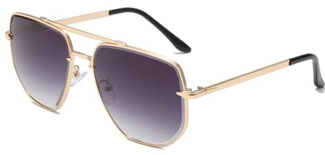 Long Keeper Retro Gafas de Sol Piloto Montura Metal Años 70 Gafas de Sol Cuadrada Hombre Mujer Oversized Gafas de Piloto Vintage Unisex UV400, 60 MM (Oro Montura - Gris Degradado Lente)