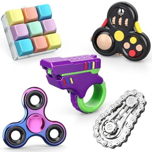 Fidget Pad Clicker Keyboard Sprocket Chain Spinner Toy for Kids Adults, Hand Spinners Sensory Toy Fidget Pack for Stress Relief, Party Favor Birthday Bag Filler Cool Gadget