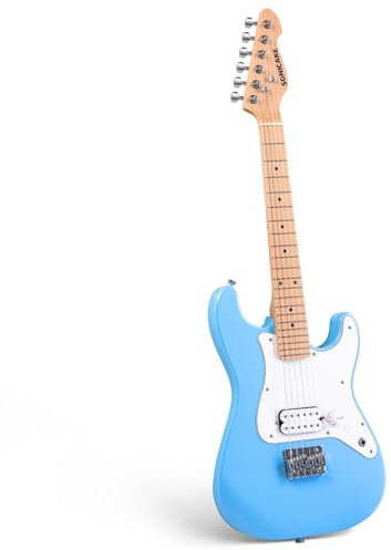 SONICAKE Guitarra Eléctrica de 30 para Principiantes, Cuerpo de Madera Maciza con Pastilla Humbucker, Mástil y Diapasón de Una Pieza de Madera QGT-50 (Azul)