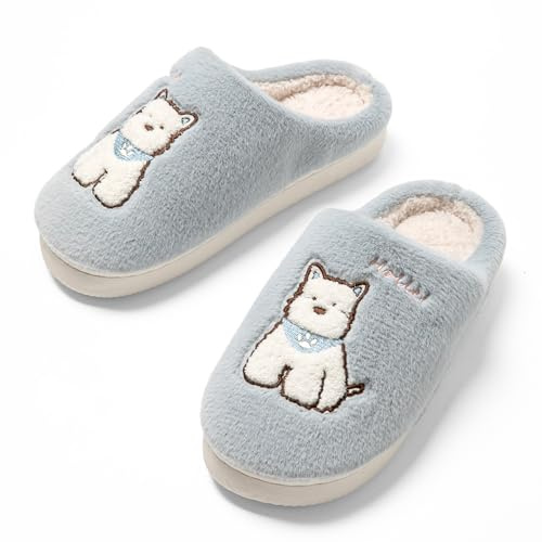 JOMIX Zapatillas Casa Mujer Invierno con Patrón de Perros Pantuflas Peluche de Felpa Comodas Memory Foam Slippers, WPW255164, Azul, 38-39 EU