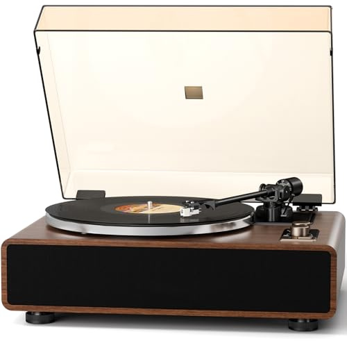 Giradischi Bluetooth HiFi, Giradischi Vinili a Cinghia 33/45 RPM con Testina AT-3600L, Altoparlanti Integrati, Ingresso AUX/RCA, Auto-Off
