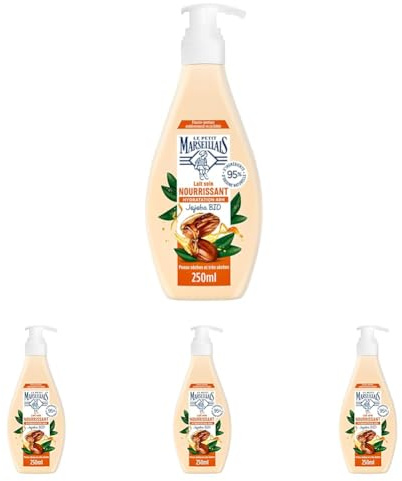 Le Petit Marseillais - Lait Soin Nourrissant (Flacon-Pompe de 250 Ml) – Lait Corps pour Peaux Sèches et Très Sèches – Lait Corporel Hydratation 48H à l'Huile de Jojoba Bio (Lot de 4)