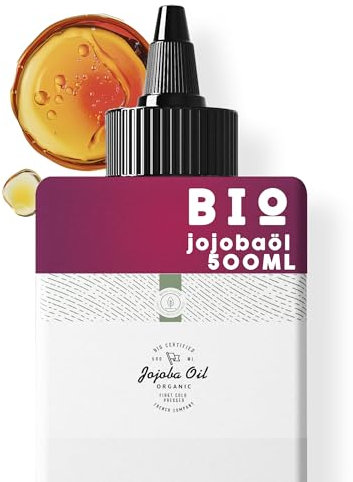 500ml huile de Jojoba Bio, Pressée à froid, Pure - Soin 100% Naturel pour Peau, Cheveux, Barbe - Bouteille en Plastique Végétale - Embouteillée en France