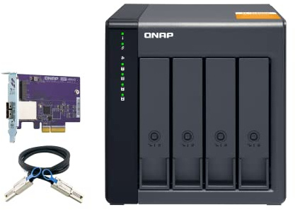QNAP 4 Bay SATA 6Gbps JBOD Storage Enclosure, Purple, Metal, Tabletop, Desktop, Includes QXP PCIe Card for 1 x SFF-8088