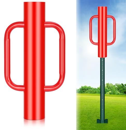 Gtongoko 12LB T Post Driver with Handles Heavy Duty Fence Post Driver Post Pounder for T-Posts，U Channel，Metal Post and Sign Post Pole Driver Tool,17 Inch Red