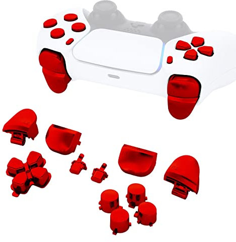 eXtremeRate Replacement D-pad R1 L1 R2 L2 Triggers Share Options Face Buttons for ps5 Controller BDM-010 BDM-020, Custom Full Set Buttons Repair Kits with Tools - Without Controller - Chrome Red