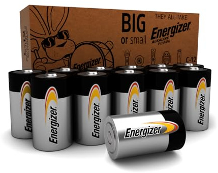 Energizer Alkaline Power C Batteries (12 Pack), Long-Lasting Alkaline C Cell Batteries