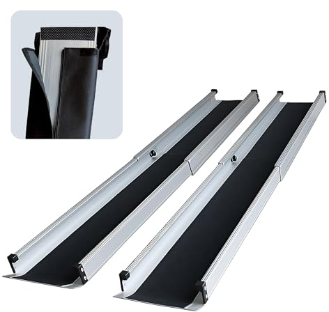 Rullstolsramp, aluminiumramp, rullstol, aluminiumramp, vikbar teleskopramp, aluminium, rullstolsramp, för rullstol, skoter, barnvagn, trappor och dörrtrösklar, 183 cm