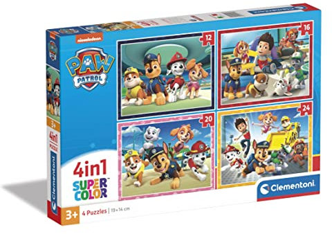 Clementoni | Puzzle Paw Patrol pour Enfant 3 Ans+ | 4 en 1 Supercolor | 12, 16, 20, 24 Pièces | Puzzle Évolutif | Développement Motricité et Coordination | Idée Cadeau Éducatif | Idée Cadeau Enfant