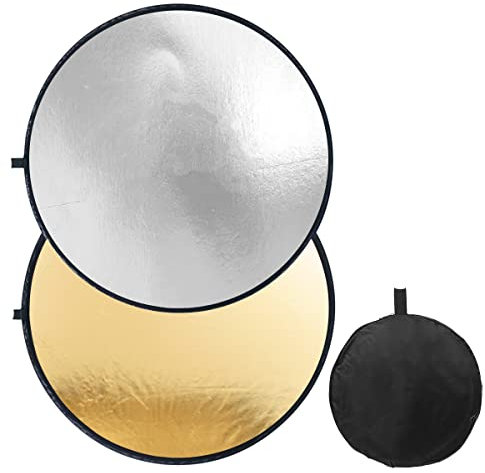 Fotopro Fotografie-Reflektor, 30 cm, 2-in-1, zusammenklappbar, tragbar, Multi-Disc mit Tasche, Lichtreflektor für Selfie-Video-Beleuchtung und Außenaufnahmen, Silber-Gold