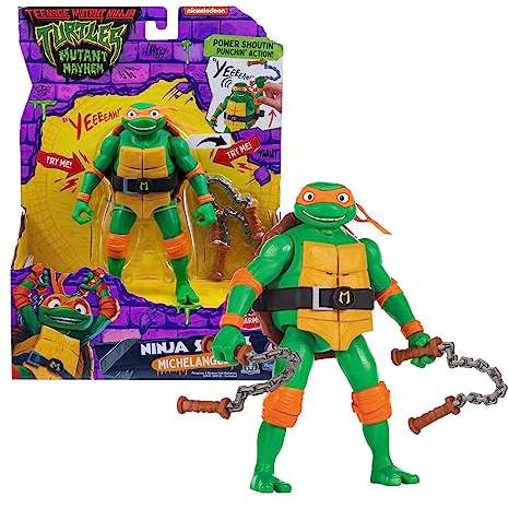 Tortugas Ninja Michelangelo Figura de Acción Deluxe con Sonidos y Frases Personaje de Película Caos Mutante, 4 Muñecos coleccionables, Fans, niños y niñas +4 años, Famosa (TU800300)
