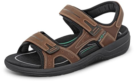Orthofeet Men's Orthopedic Gemini Adjustable Leather Sandal, Brown, Size 9.5