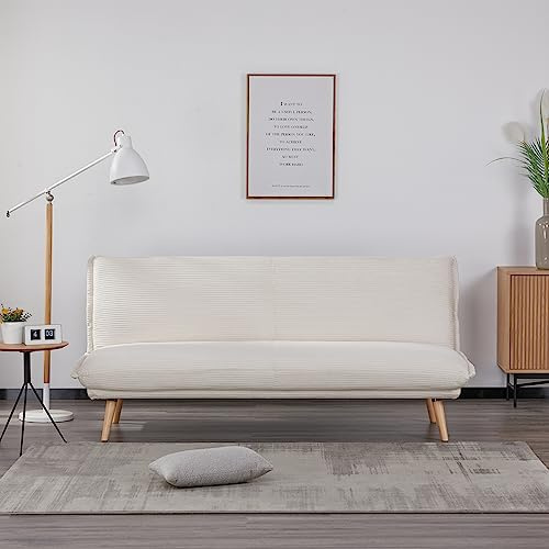 EVERGREENWEB - Divano Clic Clac trasformabile in materasso |Divano Letto 3 posti Stile Scandinavo Design moderno | Divanoletto imbottito con piedini a scomparsa e piedi in Legno | Click Velvet Bianco