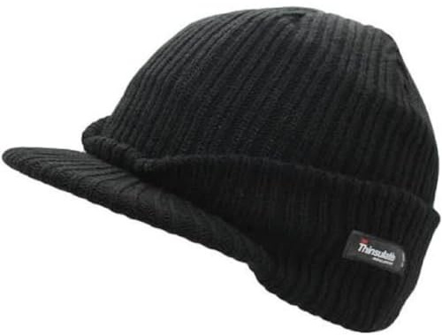 Thinsulate Strickmütze mit Schirm, Wintermütze, Stretch, Strick, Arbeit, Freizeit, Outdoor, Fleece-gefüttert, Einheitsgröße, Schwarz , Einheitsgröße