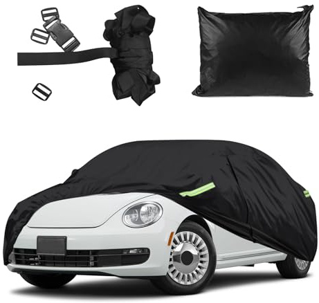 Copriauto completo compatibile con VW Beetle 1998-2023, 210D, impermeabile, traspirante, pioggia, neve, UV, polvere, protezione per tutte le condizioni atmosferiche, con porta con cerniera e cinghia
