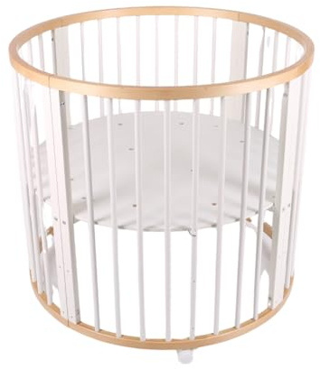 Buxibo Baby-Laufstall – Bodenlaufstall – Spielbox – Laufstall – rund – inklusive Matratze – auf Rollen – 92 x 92 x 80,5 cm – Holz