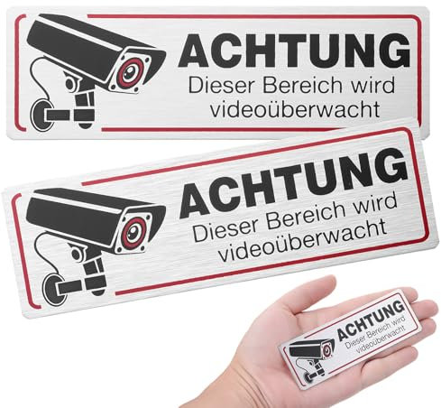 Simarro Videoüberwachung Schild Selbstklebend - 2 Stück Warnschilder, 12x4cm, Rot Schwarz