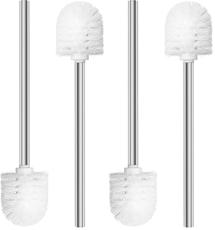 AstraLoom WC Bürste 7,5cm 4er Set Edelstahlgriff | Toilettenbürste mit austauschbarem Kunststoffkopf (Weiß)