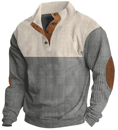 Ryehack Sweat Hommes Pull Top Manches Longues Sweater Velours Côtelé Sweatshirt Léger S-3XL