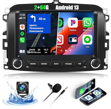 CAMECHO 2+64G Android 13 Autoradio per Fiat 500L 2013-2018 con Telecamera Posteriore, 7 Pollici Wireless Carplay Radio Bluetooth con GPS WIFI Android Auto FM/RDS Mirror Link SWC HD Touchscreen +Canbus