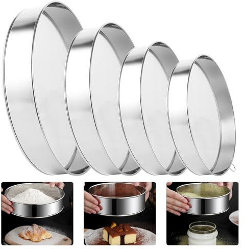 YAYODS Lot de 4 tamis à farine en acier inoxydable - 15/20/25/30 cm - 60 mailles - Moulin à sucre en poudre - Passoire à pollen - Passoire à hacher - Passoire de cuisine en acier inoxydable - Passoire